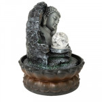 Grey & Brown Buddha Table Top Water Fountain With LED Light