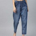 "Women Blue Pure Cotton Relaxed Fit High-Rise Clean Look Cropped Jeans "