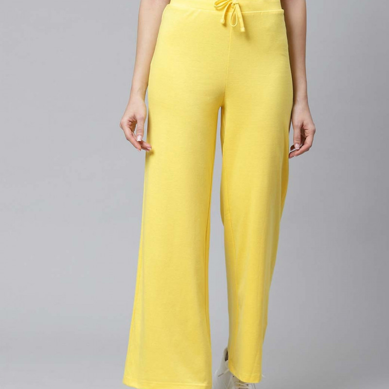 Women Yellow Solid Track Pants