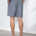 Men Grey Striped Linen Slim Fit Pleated Shorts