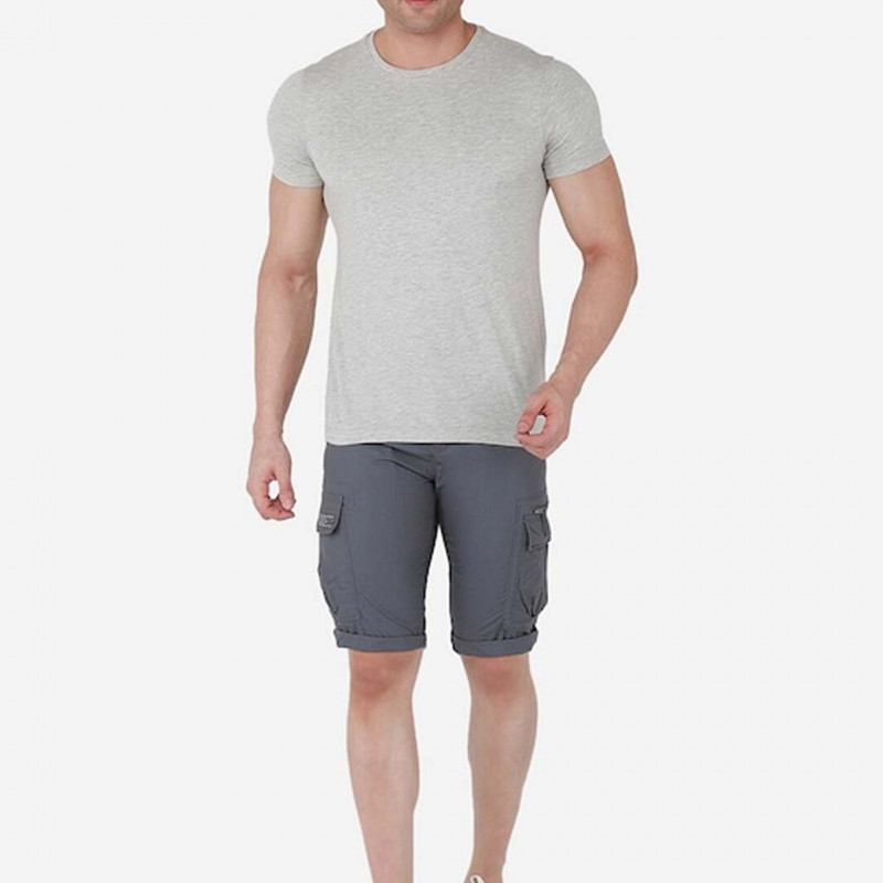 Men Grey Cargo Pure Cotton Shorts with Belt