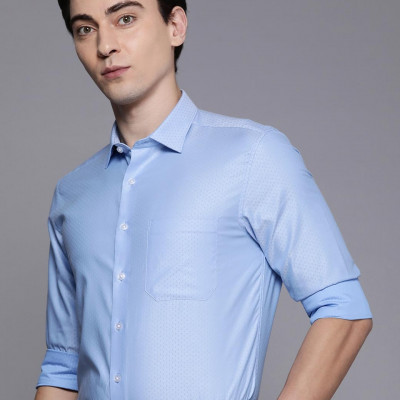 Men Blue Micro Ditsy Printed Slim Fit Pure Cotton Formal Shirt