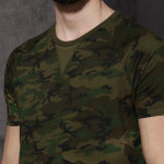 Men Olive Green Camouflage Round Neck T-shirt
