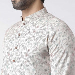 Men White Floral Printed Kurta with Churidar