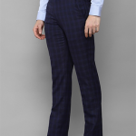 Men Navy Blue Checked Slim Fit Trousers