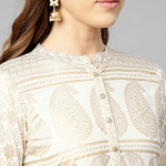 Off-White & Golden Ethnic Foil Print Panelled Anarkali Kurta