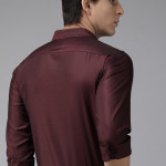 Men Burgundy Self Design Custom Fit Formal Shirt