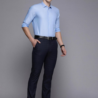 Men Blue Micro Ditsy Printed Slim Fit Pure Cotton Formal Shirt