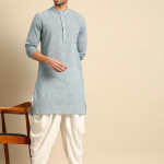 Men Blue & White Self-Design Pure Cotton Kurta with Patiala