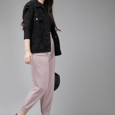 Women Rose Solid Cotton Joggers