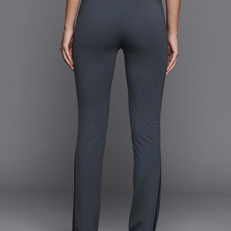 Women Charcoal Grey 3-Stripes Yoga Track Pants
