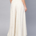 Women Off-White & Golden Printed Flared Palazzos
