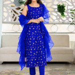 Blue and Gold Ethnic Yard Dress Material