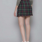 Green & Navy Blue Checked A-Line Pure Cotton Skirt