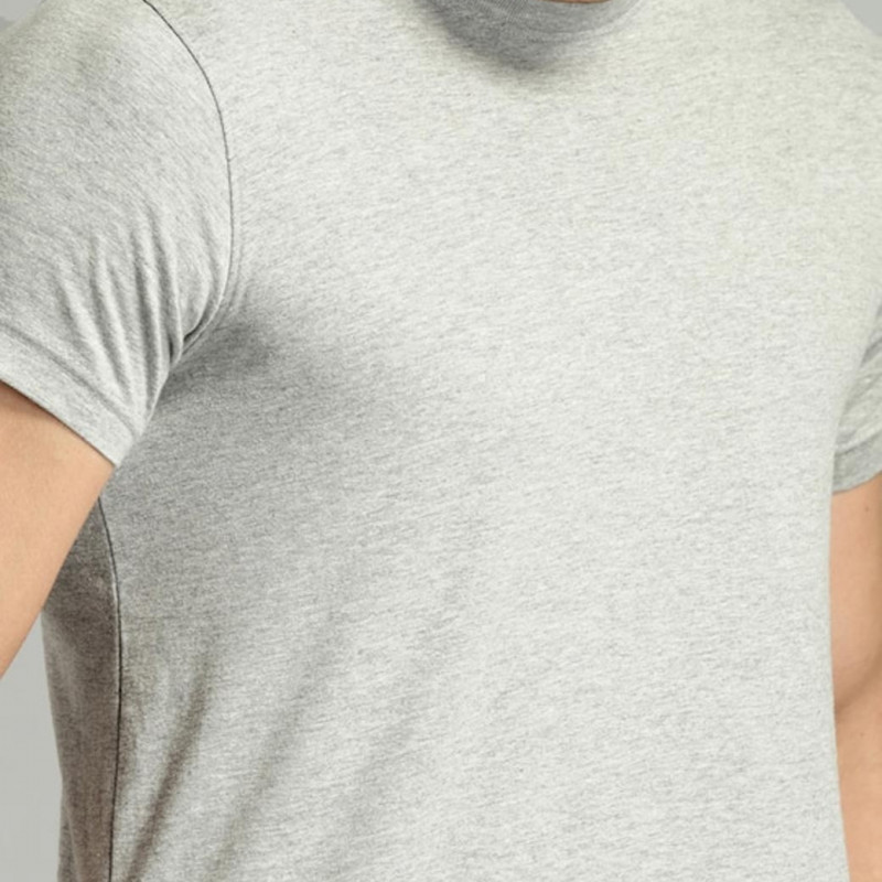 Men Grey Melange Solid Round Neck T-shirt