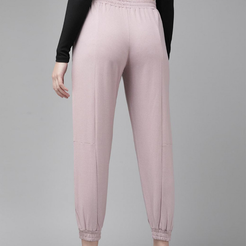 Women Rose Solid Cotton Joggers