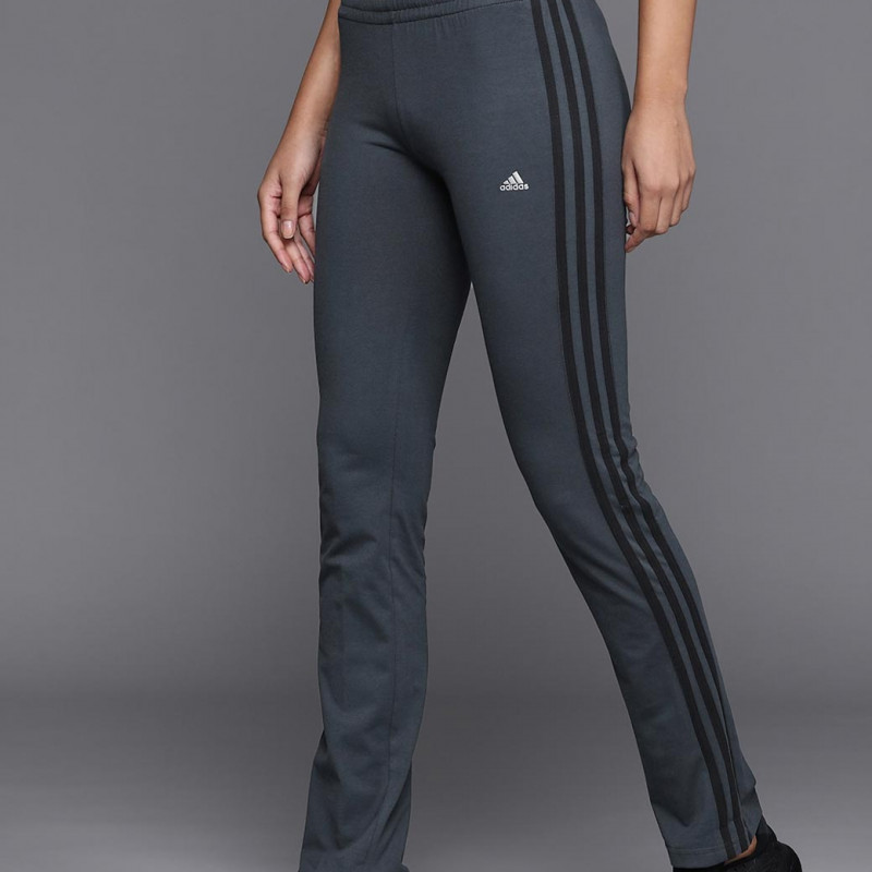 Women Charcoal Grey 3-Stripes Yoga Track Pants