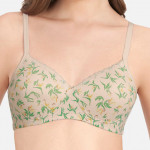 Beige Printed Lightly Padded Non-Wired Full Coverage T-Shirt Bra