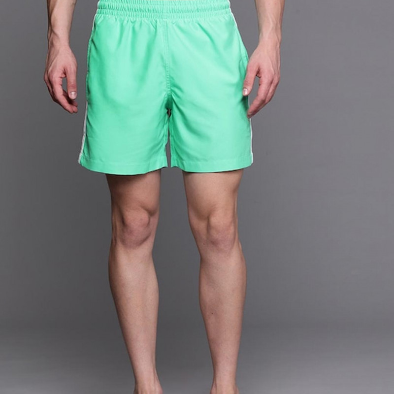 Men Green Solid 3-Stripes Sustainable Swim Shorts