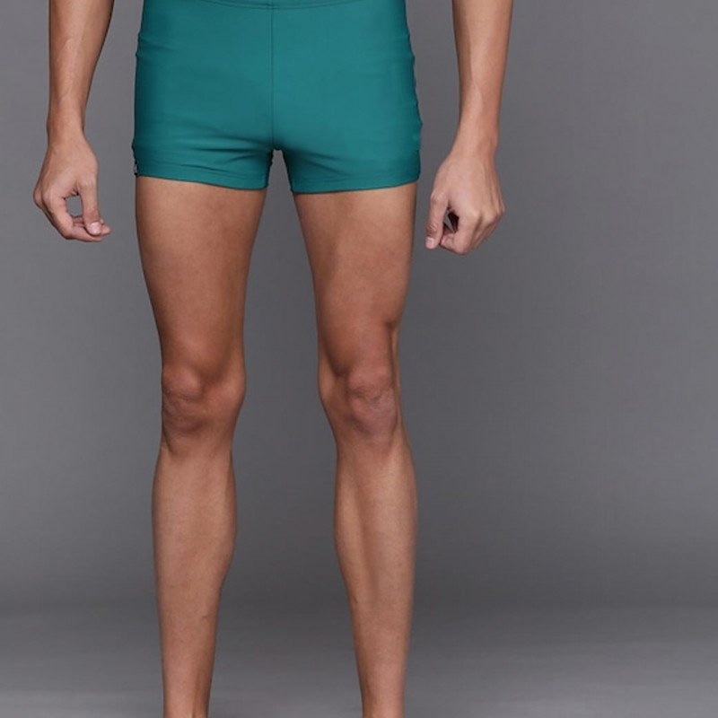 Men Green Solid 3-Stripes Swim Shorts